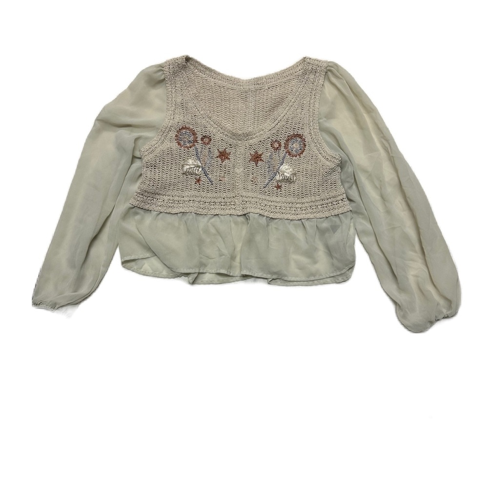 Crochet Embroidered Top Womens M Cream Boho Beachy Cover Up Retro Festival - Picture 2 of 6